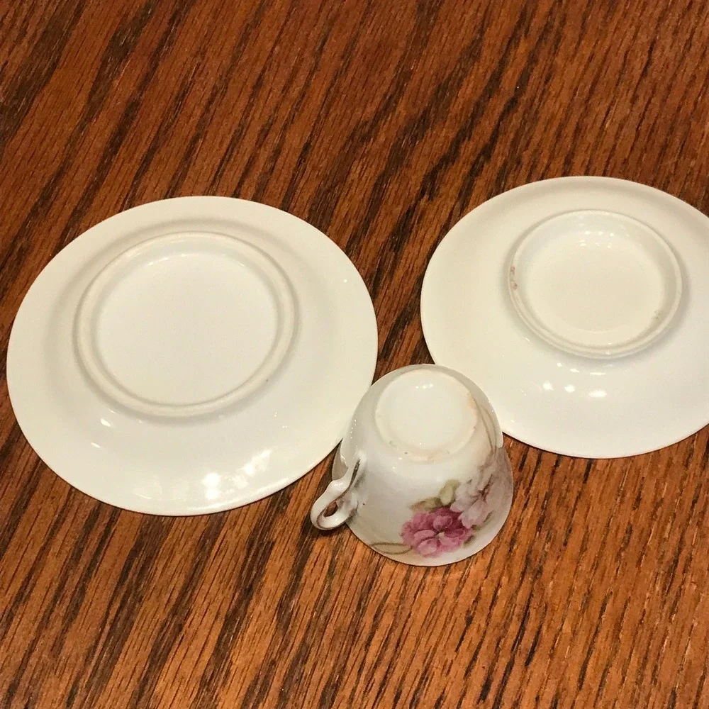 Vintage Porcelain Doll Tea Set: Hand-Painted Floral Cup, Saucer, Plate‎